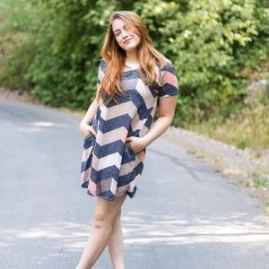Chevron Mini Dress with Pockets